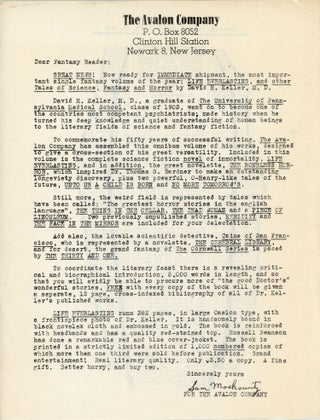 #179824) PROMOTIONAL LETTER FOR LIFE EVERLASTING, A COLLECTION OF SHORT FICTION WRITTEN BY DAVID...