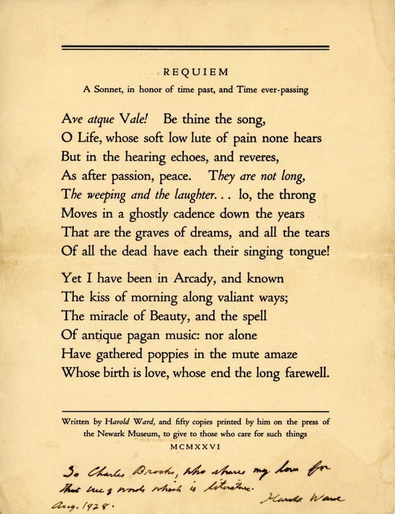 (#179843) REQUIEM: A SONNET, IN HONOR OF TIME PAST, AND TIME EVER-PASSING. Fan History, Pulp Fiction.