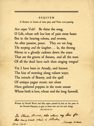 #179843) REQUIEM: A SONNET, IN HONOR OF TIME PAST, AND TIME EVER-PASSING. Fan History, Pulp Fiction