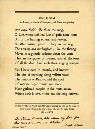 #179843) REQUIEM: A SONNET, IN HONOR OF TIME PAST, AND TIME EVER-PASSING. Fan History, Pulp Fiction