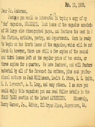 #179848) Typed postcard to "Dear Mr. Anderson" [Lester A. Anderson], dated 13 February...