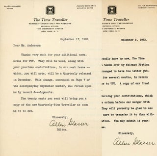 #179853) TWO TYPEWRITTEN LETTERS ON THE MAGAZINE'S LETTERHEAD TO "DEAR MR....