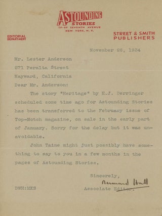 #179860) TYPEWRITTEN LETTER ON ASTOUNDING STORIES LETTERHEAD ADDRESSED TO "DEAR MR....
