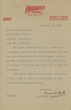 #179860) TYPEWRITTEN LETTER ON ASTOUNDING STORIES LETTERHEAD ADDRESSED TO "DEAR MR....