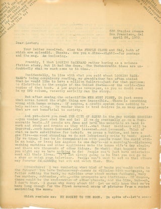 #179864) TWO-PAGE TYPEWRITTEN LETTER ON PLAIN PAPER TO "DEAR LESTER" [LESTER A....