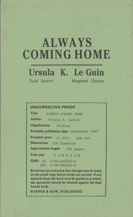 #3161) ALWAYS COMING HOME. Ursula K. Le Guin